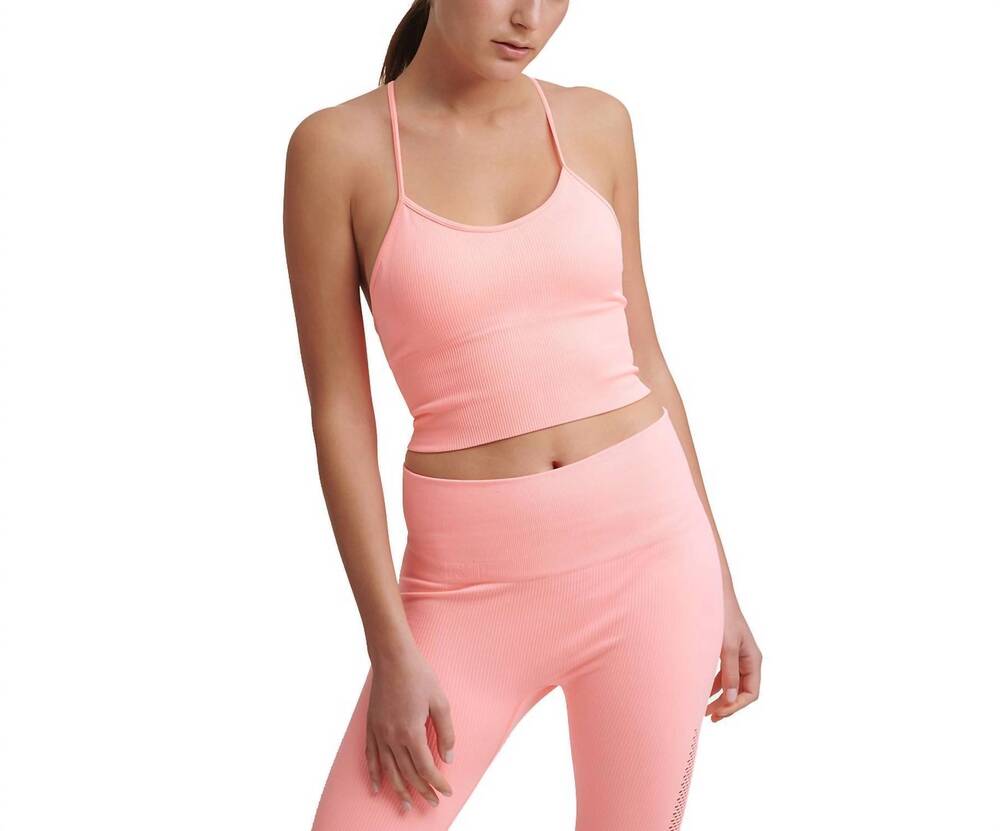 NEW DKNY ribbed strappy longline low impact sports bra in washed atomic